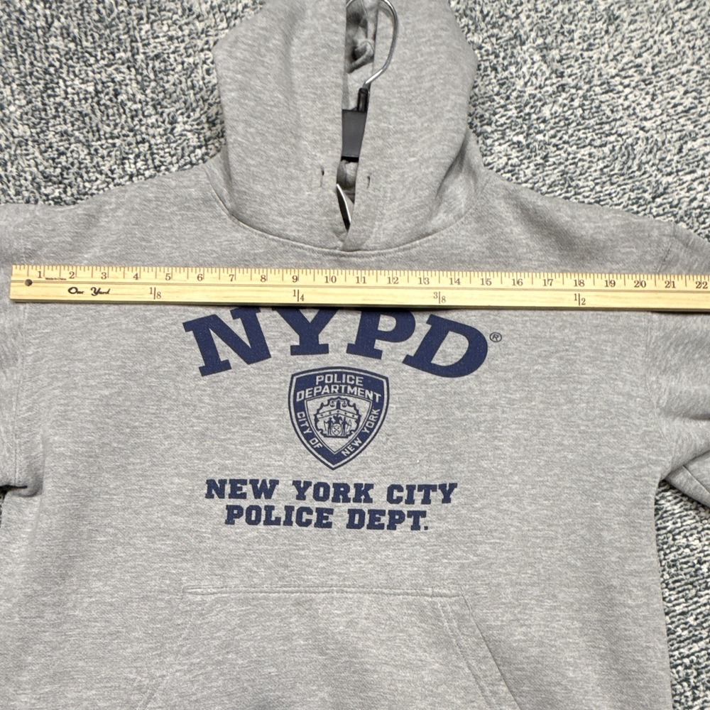 NYPD Men's Gray Pullover Hoodie Fleece Graphic Logo Pockets Drawstring M - Picture 10 of 13